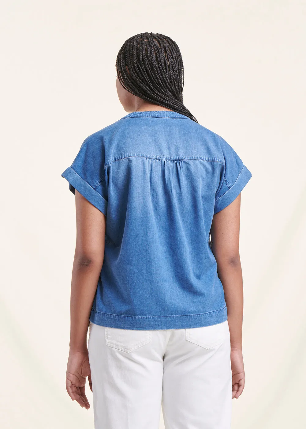 Top fluide bleu denim en lyocell