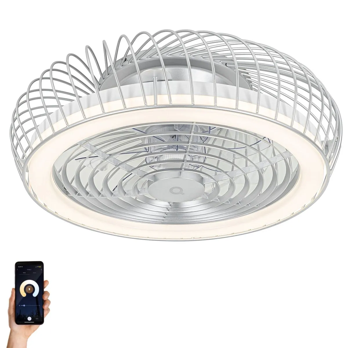 Ventilateur de plafond intelligent argent avec LED avec télécommande - Crowe