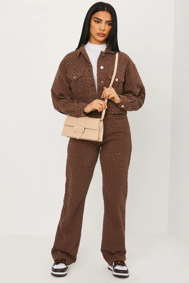 Veste courte en jeans marron à trous