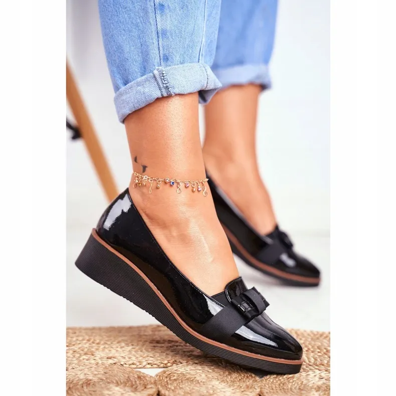 Vinceza Chaussures Richelieu Femme Sur Compensées Laquées Noires Milona le noir